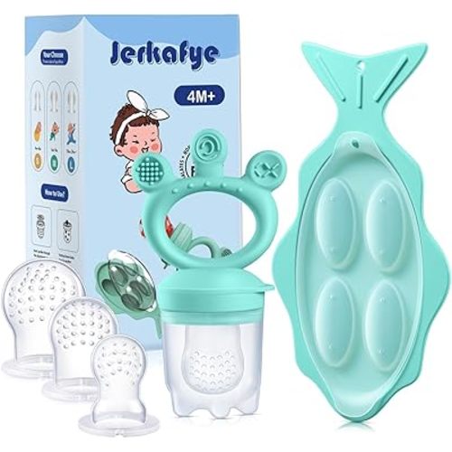 Baby Fruit Feeder, with Mini Freezer Tray, Silicone Teething Toys, Breastmilk Popsicle Molds for Baby Teething Relief, Includes 4 Mesh Pacifier