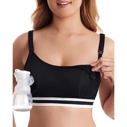 Momcozy Pumping Bra Hands Free, Upgraded Breast Pump Bra with Widened Band, Pumping Nursing Bra in One, Adjustable Straps