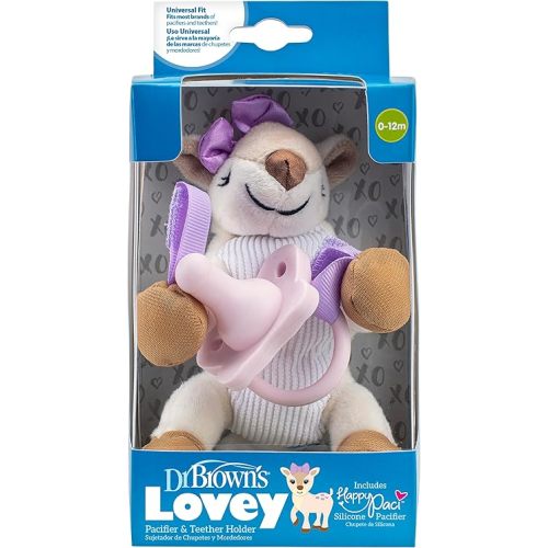 Dr. Brown's Baby Lovey Pacifier and Teether Holder, Deer with Pink HappyPaci, 100% Silicone, 0-6m