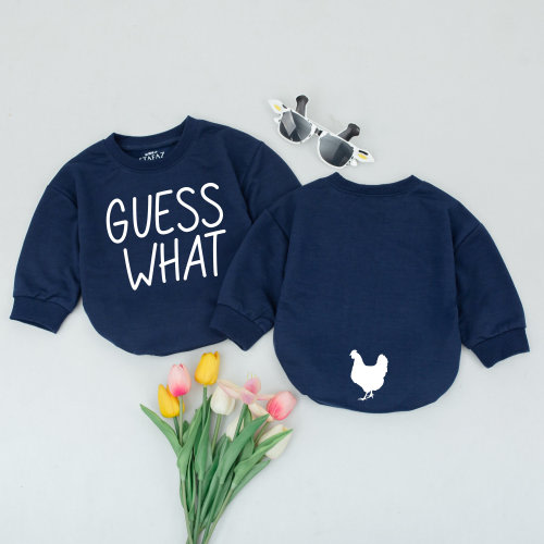 Guess What Chicken Butt Baby Romper - Navy 6-12 months