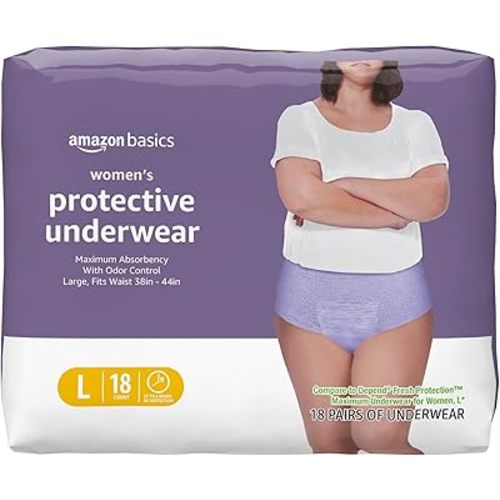 Amazon Basics Incontinence Underwear for Women, Protective, Disposable, Postpartum, Maximum Absorbency, Large, Lavender, 18 Count