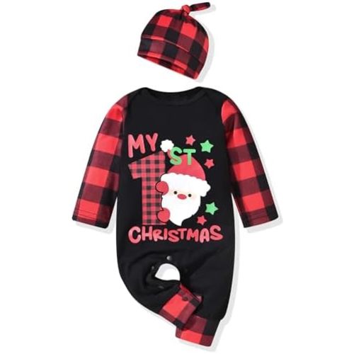 Aalizzwell Infant Baby Boys Girls First Christmas Outfit Xmas Romper Elf Santa Clothes