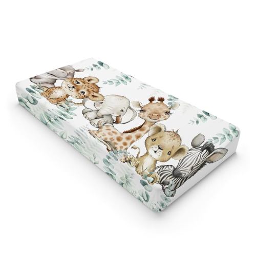 HawSkgFub African Safari Jungle Animals Eucalyptus Leaf Changing Pad Cover Baby Girl Boy, Giraffe Elephant Leopard Lion Zebra Diaper Change Table Sheet Soft Stretchy Safe Snug Fitted Fit 32"/34" x 16"