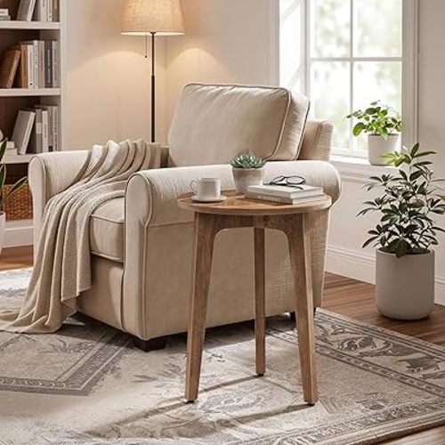 VASAGLE MAEZO Collection - Small Side Table, Round End Table, Nightstand with Tapered Legs, Curved Transitions, for Small Spaces, Living Room, Bedroom, Honey Brown ULET237KB01S