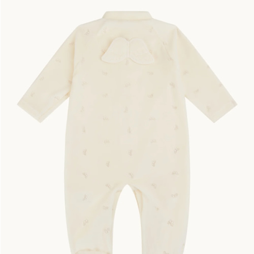 Velour Embroidered Angel Wing™ Sleepsuit - Cream | Marie-Chantal
