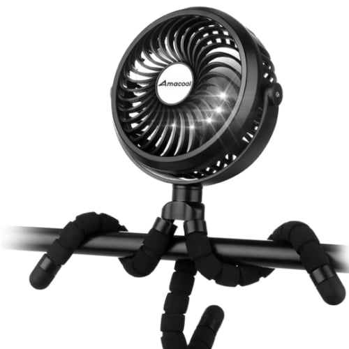 AMACOOL Battery Operated Stroller Fan Flexible Tripod Clip On Fan with 3 Speeds and Rotatable Handheld Personal Fans for Car Seat Crib Bike Treadmill