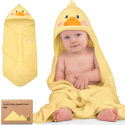 KeaBabies Hooded Baby Towel for Newborn - Viscose Derived from Bamboo Large Baby Bath Towels with Hood for Boys, Girls, Toddler, Extra Absorbent & Soft Newborn Bath Essentials (Duck, Petite)
