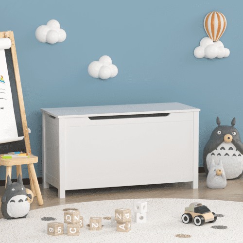Toy Box Storage, Wooden Kids Toy Chest Organizer with Lid for Bedroom Nursery Playroom, Entryway Toddler Room White (No Toys)