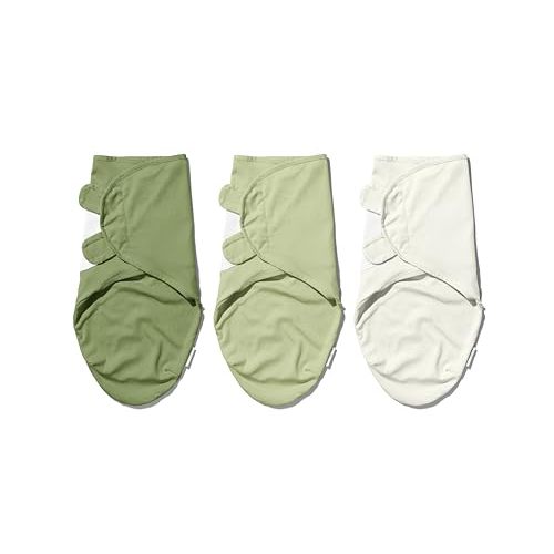 Ouch Baby Cotton Swaddle Wrap | Improves Sleep & Calms Startle Response | 100% Knitted Cotton | Adjustable Velcro Swaddle for Newborn Boys & Girls | 0-3 Months | Pack of 3 (Leaves Edition)