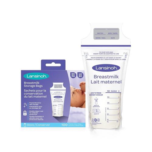 Lansinoh Breastmilk Storage Bags, 100 Count, Baby Essentials, Fast Freeze & Thaw Breast Milk Bags for Baby Bottle Feeding, Superior Strength & Stretch, 6 Ounce