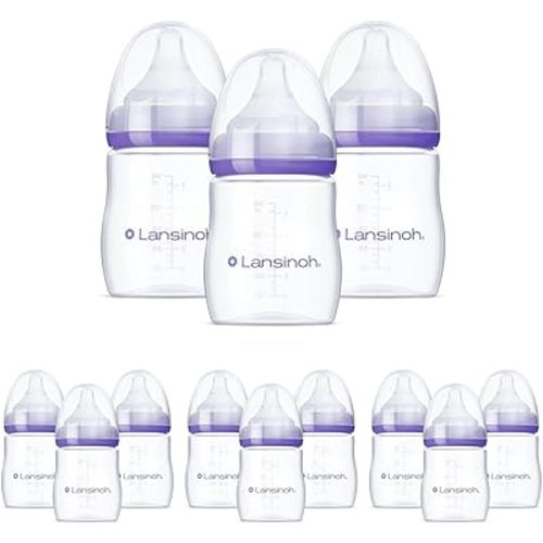 Lansinoh Anti-Colic Baby Bottles for Breastfeeding Babies,5 Ounces,Includes 3 Slow Flow Nipples,Size S,(Pack of 12)