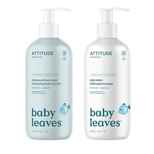 Bundle of ATTITUDE 2-in-1 Shampoo and Body Wash for Baby and Body Lotion for Baby, EWG Verified, Dermatologically Tested, Plant and Mineral-Based Ingredients, Vegan, Good Night, 16 Fl Oz