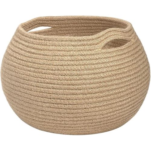 Goodpick Wicker Storage Basket for Living Room, Small Round Woven Basket for Toys, Towel, Bedroom, Children Corner Decoration Plant Baskets Indoor, Jute, 10"D x 8.3"H