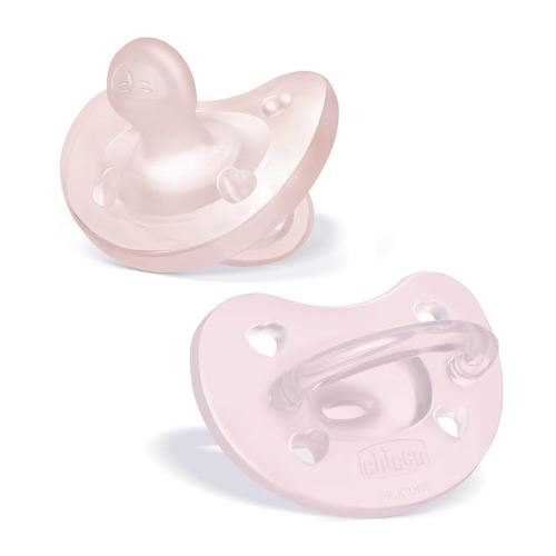 Chicco PhysioForma 100% Soft Silicone One Piece Pacifier for Babies 0-6 Months | BPA & Latex Free | Reusable Case | Soft Pink, 2pk