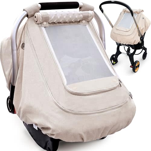 Waterproof Baby Car Seat Cover,YVMVDV Patented Cold Weather Carseat Cover for Babies,Infant Car Seat Cover Canopy for Boy Girls, Keeps Babies Warm and Cozy (Beige)