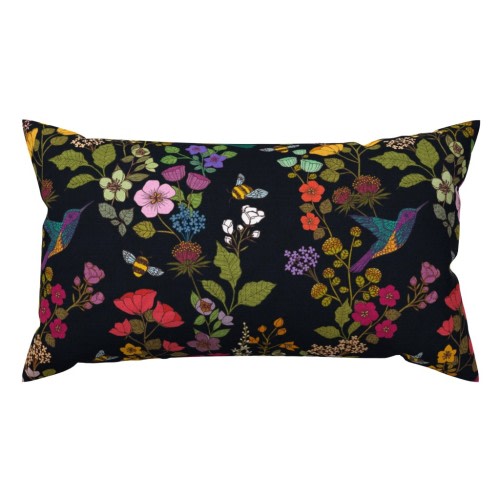 Throw Pillow in Hummingbirds and Bees Onyx