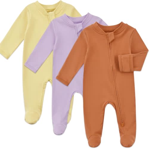 Aablexema Baby Organic Cotton Footed Pajamas Zip Up Preemie Newborn One Piece Long Sleeve Onesie Pjs