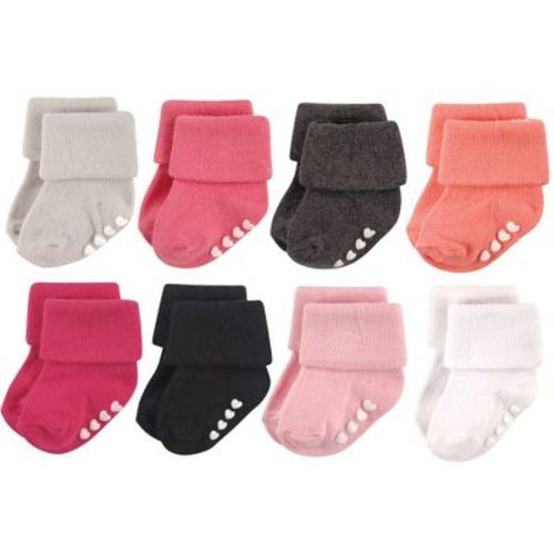 Hudson Baby Infant Girl Cotton Rich Newborn And Terry Socks, Pink Black, 6-12 Months