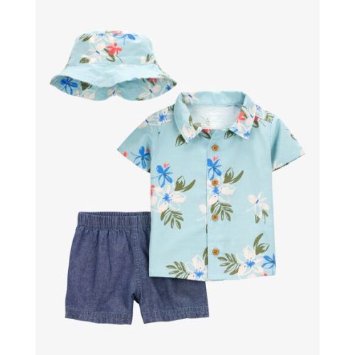 Baby 3-Piece Tropical Button-Down Shirt & Chambray Short Set - Carter's | Carter's