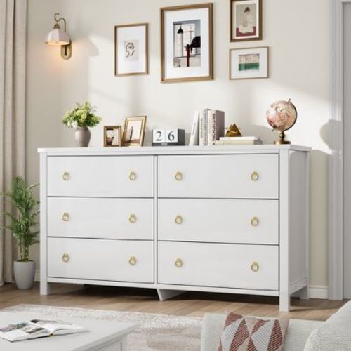 6 Dresser For Bedroom, 47.2" Wide Dresser, Modern Wide Drawer Dresser With Storage, Wooden Closet Dressers Chest Freestanding For Bedroom White