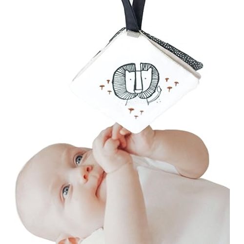 Wee Gallery Crinkle Pages Stroller Toy, Wild Animals - Travel Activity for Babies with Mirror, Sound, & Velcro Strap for Walks, Car Seat, Bag, Play Gym, Tummy Time - for Curious Baby, Newborn