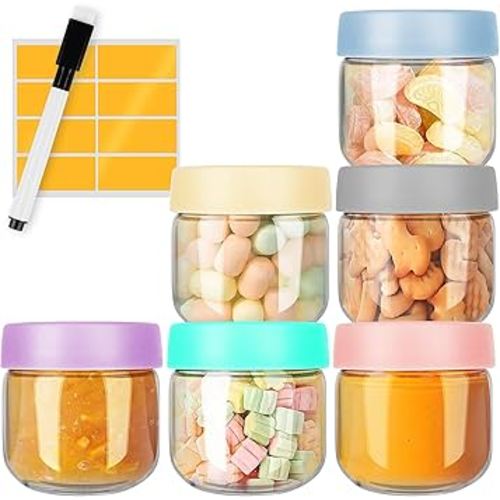 GoldArea 6 Pack Glass Baby Food Containers,8 oz Baby Food Storage Jars with Lids,Glass Baby Food Jars,Breast Milk, Small Containers for Fridge-Freezer & Microwave Safe.