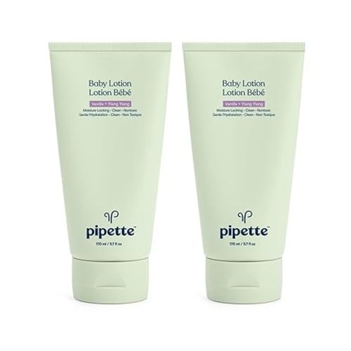 Pipette Baby Lotion - New & Improved Formula, Hydration & Natural Moisture of Baby's Delicate Skin, Renewable Plant-Derived Squalane, Vanilla + Ylang Ylang Aroma, 5.7 fl oz (Pack of 2)