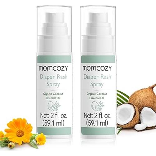 Momcozy Baby Diaper Rash Cream Spray, Single Hand Diaper Spray Daily Use for Skin Care, Natural Ingredients Coconut Diaper Cream, Fragrances Free Hypoallergenic for Sensitive Skin, 2 oz(2 ct)