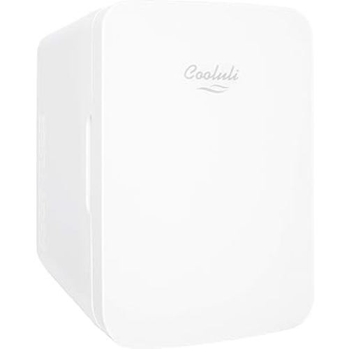 Cooluli 10L Mini Fridge for Bedroom - Car, Office Desk & College Dorm Room 12v Portable Cooler Warmer Food, Drinks, Skincare, Beauty Makeup AC/DC Small Refrigerator with Glass Front, White