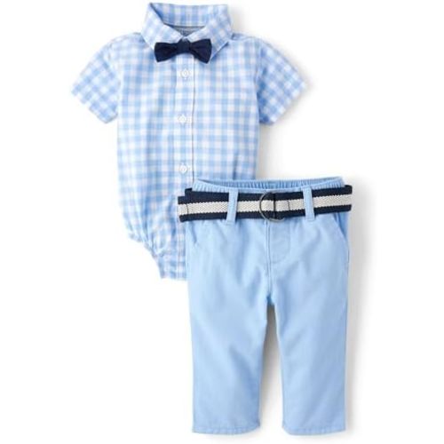 The Children's Place baby-boys And Newborn Short Sleeve Button Down Shirt and Shorts 2 Piece Outfit Set