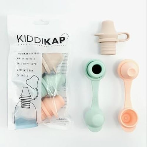 Water Bottle Spout Adapter for Kids, Babies, & Adults - 3-Pack Set, 98% Leak-Proof, No-Spill Design, BPA-Free, Reusable, & Easy-to-Use, (Sage, Sand & Peach) - 4mm Slit