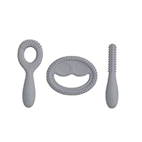 Amazon.com : ezpz Oral Development Tools (3 Pack in Gray) - Non-Slip Loop, Smile and Stick, 100% Silicone Tools That Encourage Speech Sound - Sensory Bumps - Dishwasher Safe - 3 Months+ : Baby