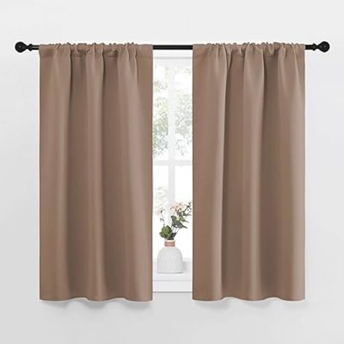 NICETOWN Kitchen Window Blackout Curtains - Window Treatment Thermal Insulated Rod Pocket Small Blackout Draperies/Drapes for Bedroom/Kitchen (Cappuccino, Set of 2, 34 inches Wide by 45 inches Long)