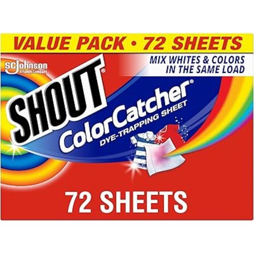 Shout Color Catchers for Laundry, Allow Mixed Washes, Prevent Color Runs, and Maintain Original Color of Clothing, 72 Count