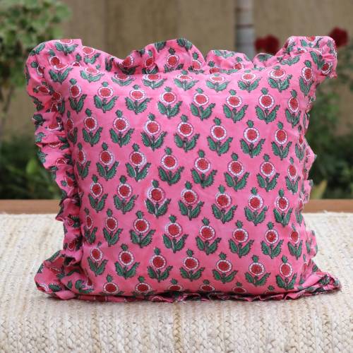 Indian Hand Block Print Throw Pillow Cover/16x16-26x26 Cotton Cushion Cover For Home Decor Boho Decorative Frill Pillowcase(Both Side Print)