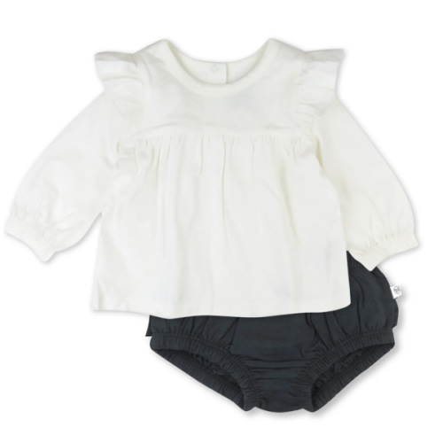 Long Sleeve Ruffle Shoulder Top with Bloomer Set | Honest Baby Clothing