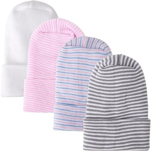 DRESHOW BQUBO 4 Pack Newborn Hospital Hat Infant Baby Hat Cap with Big Bow Soft Cute Knot Nursery Beanie