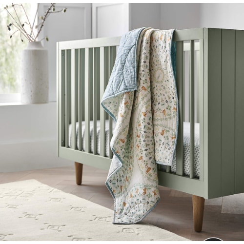 Finn Sage Green Wood Convertible Baby Crib with Toddler Bed Rail