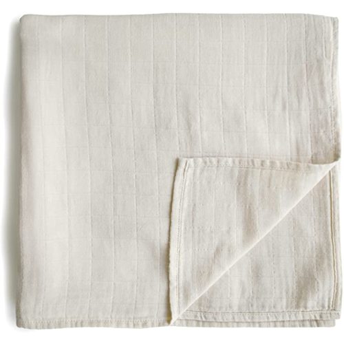 mushie Muslin Baby Swaddle Blanket | 100% Organic Cotton (Fog)