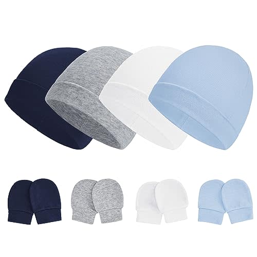 Zando Baby Hats Newborn Hospital Hat Infant Beanie Cap for Premie Baby Boys Grils Hats and Scratch Mitten Set 0-3 Months