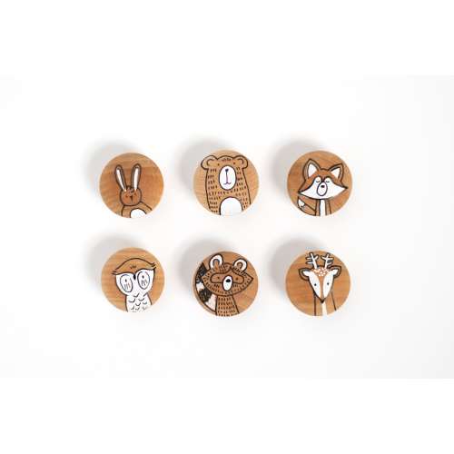 Woodland Forest Critter Nursery Knobs - Hand Painted Boho Bear, Deer, Raccoon, Rabbit, Owl, and Fox