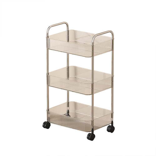 Display Shelf 3-Tier Rolling Storage Cart With Wheels- Plastic Multi-Room Organizer For Kitchen- Living Room-Office -Bathroom