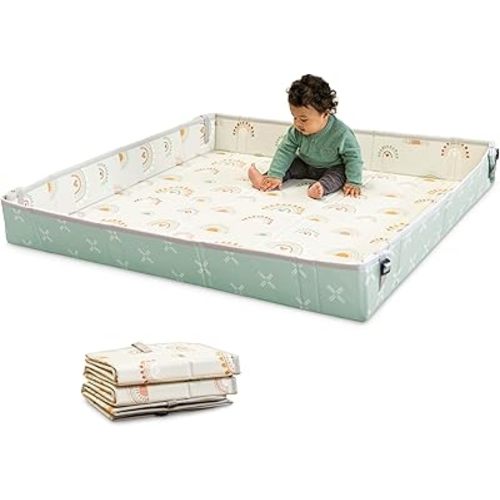 Infantino Foldable Soft Foam Play Mat, 57" Baby Mat for Floor Time, Lightweight, Easy to Store, Wipeable, Rainbows