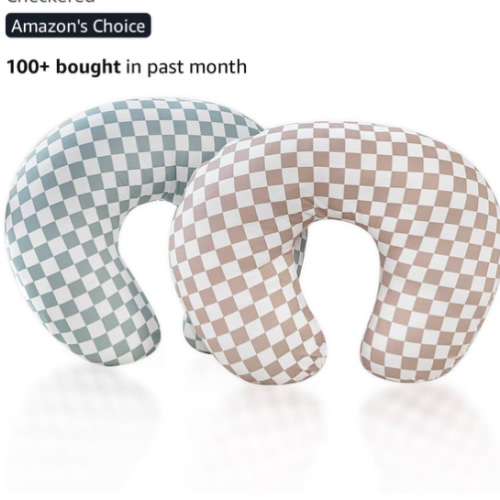 DILIMI 2 Pack Nursing Pillow Cover, Stretchy Removable Case for Breastfeeding Pillows, Ultra Soft Comfortable Slipcover for Baby Boy, Green and Brown Checkered