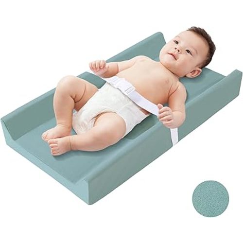 HOMBYS PU Leather Baby Changing Pad,Waterproof Wipeable Diaper Changing Pad,Memory Foam Wipe Clean Changing Pad with Elastic Rubber Band,Changing Table Mattress,31.5"x15.7"x4.25",PowderBlue
