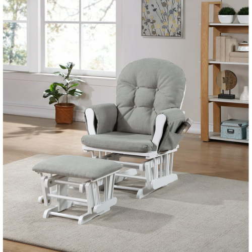 Rocking Chairs Mason Glider and Ottoman White Wood and Oyster Fabric,Wooden Rocking Chairs
