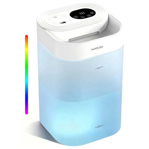 HUMSURE Bedroom Humidifier, 4.5L Cool Mist Floating for Household Plants, Silent Ultrasonic Humidifier, Aromatic Multi-Colour Controllable Light, leak-proof Easy to Clean
