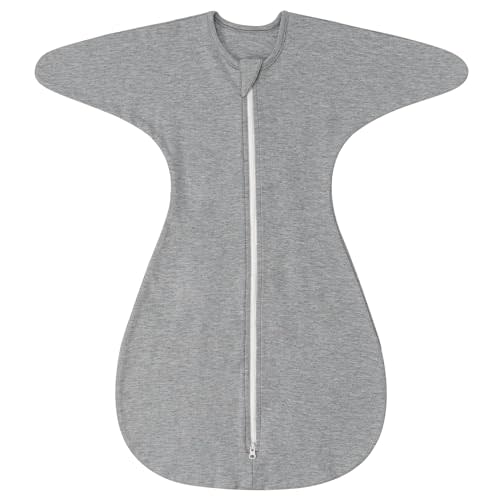ZIGJOY Shark-Fin Transition Swaddle - 1.0 Tog Baby Sleep Sack 3-6 Months Soft Cotton Transitional Baby Wearable Blanket with 2-Way Zipper for All Seasons, Grey, Medium
