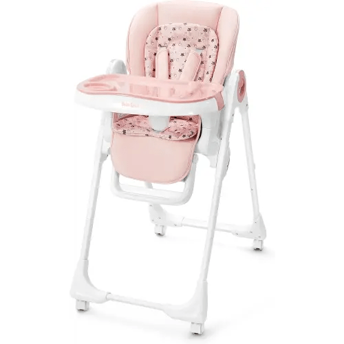 Foldable High Chair with Soft Cushion, High Chairs for Babies and Toddlers, Height Adjustable Feeding Chair, Adjustable Backrest and Footrest, Lockable Wheels, Star Pink