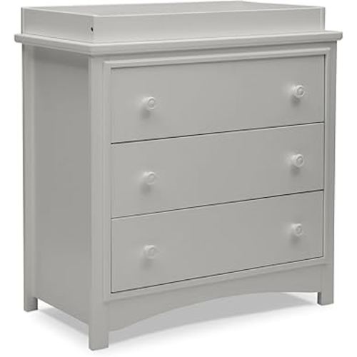 Delta Children Perry 3 Drawer Dresser with Changing Top and Interlocking Drawers, Moonstruck Grey